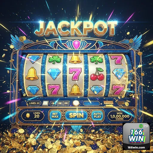 Imagem de uma máquina de slots no site 166win, destacando a diversão e apostas online.